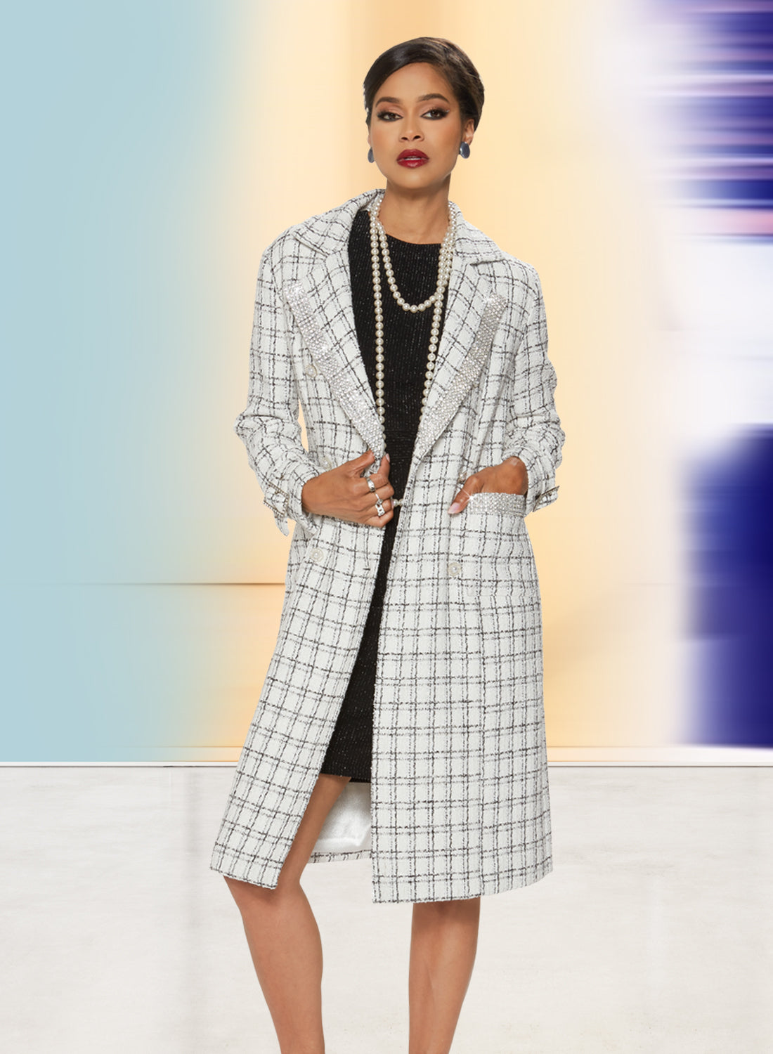 Love the Queen - 17484J - Embellished Novelty Boucle Stripe Jacket