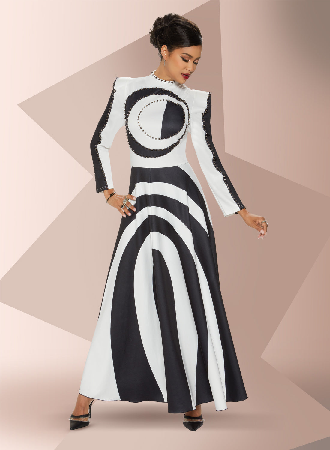 Love the Queen - 17488 - Embellished Two-tone Stretch Crepe Dress