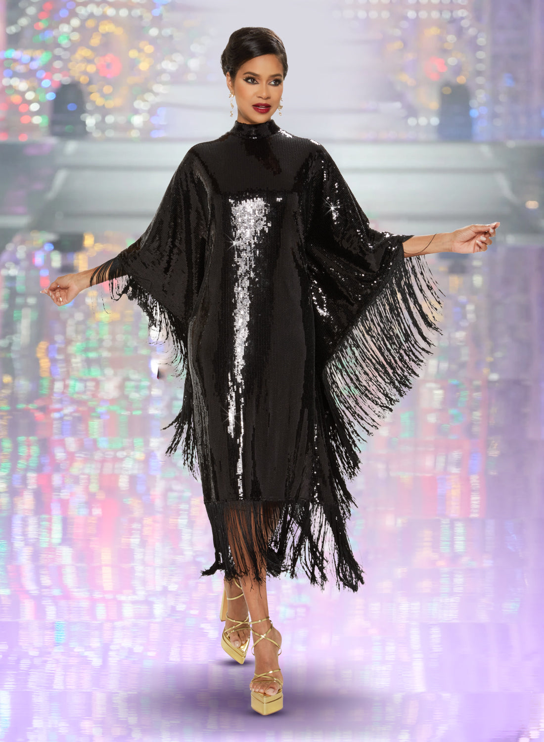 Love the Queen - 17493 - Sequin Fringe Caftan Dress