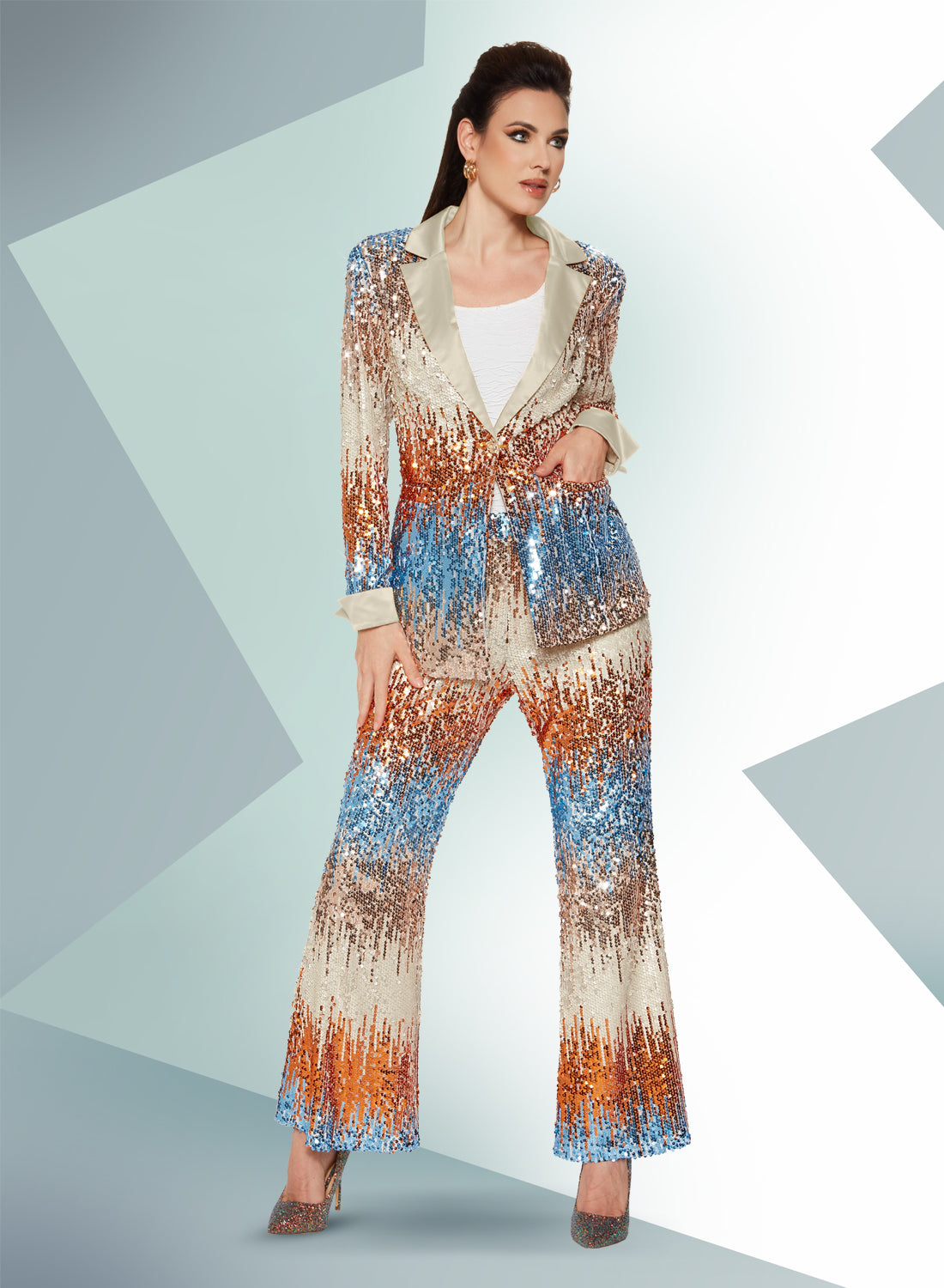 Love the Queen - 17498J - Sequin Satin Trim Jacket