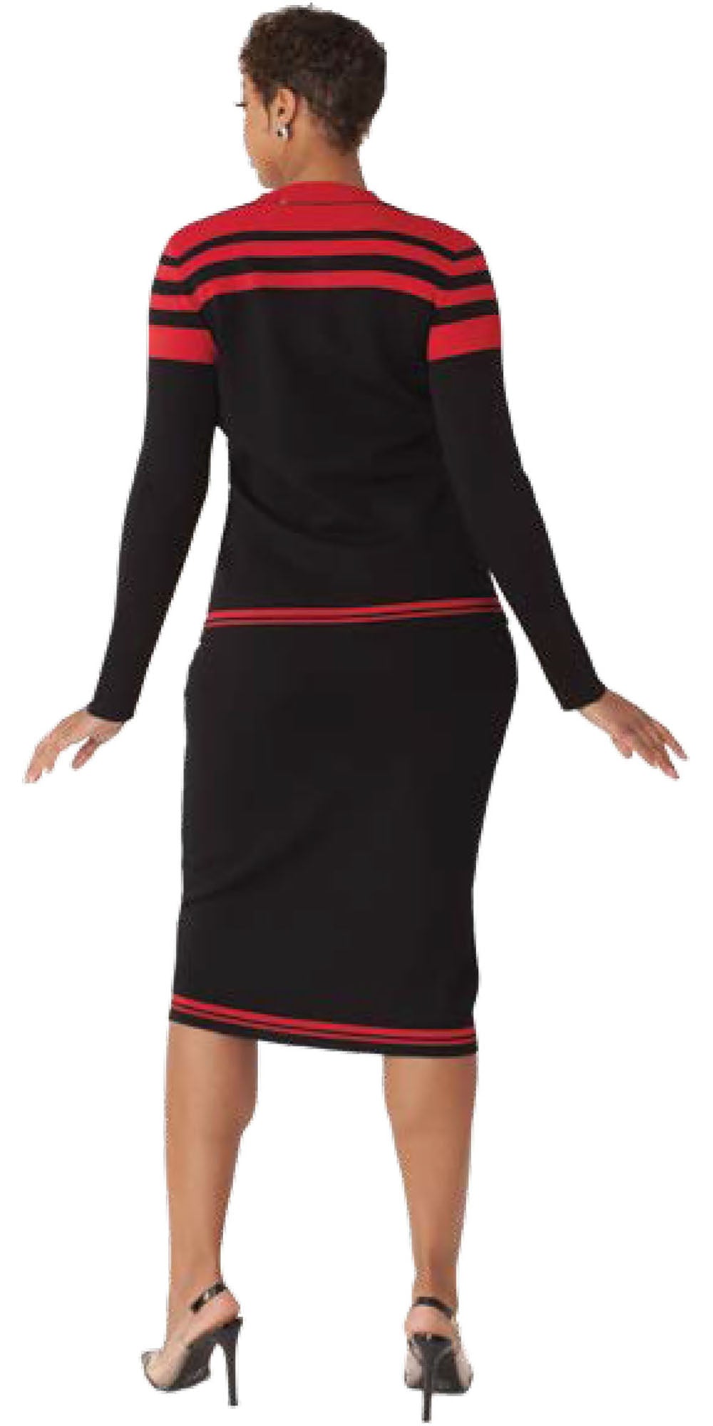 Kayla 5324 - Black Red - Print Knit Two-tone 2pc Skirt Set