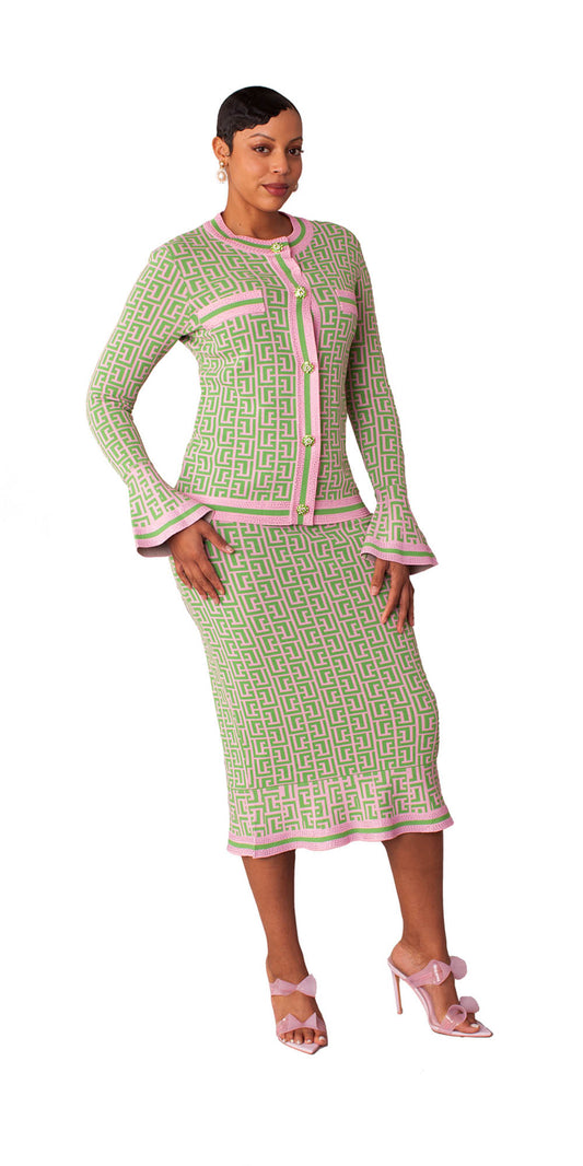 Kayla - 5331 - Olive Pink - Print Knit 2pc Skirt Set
