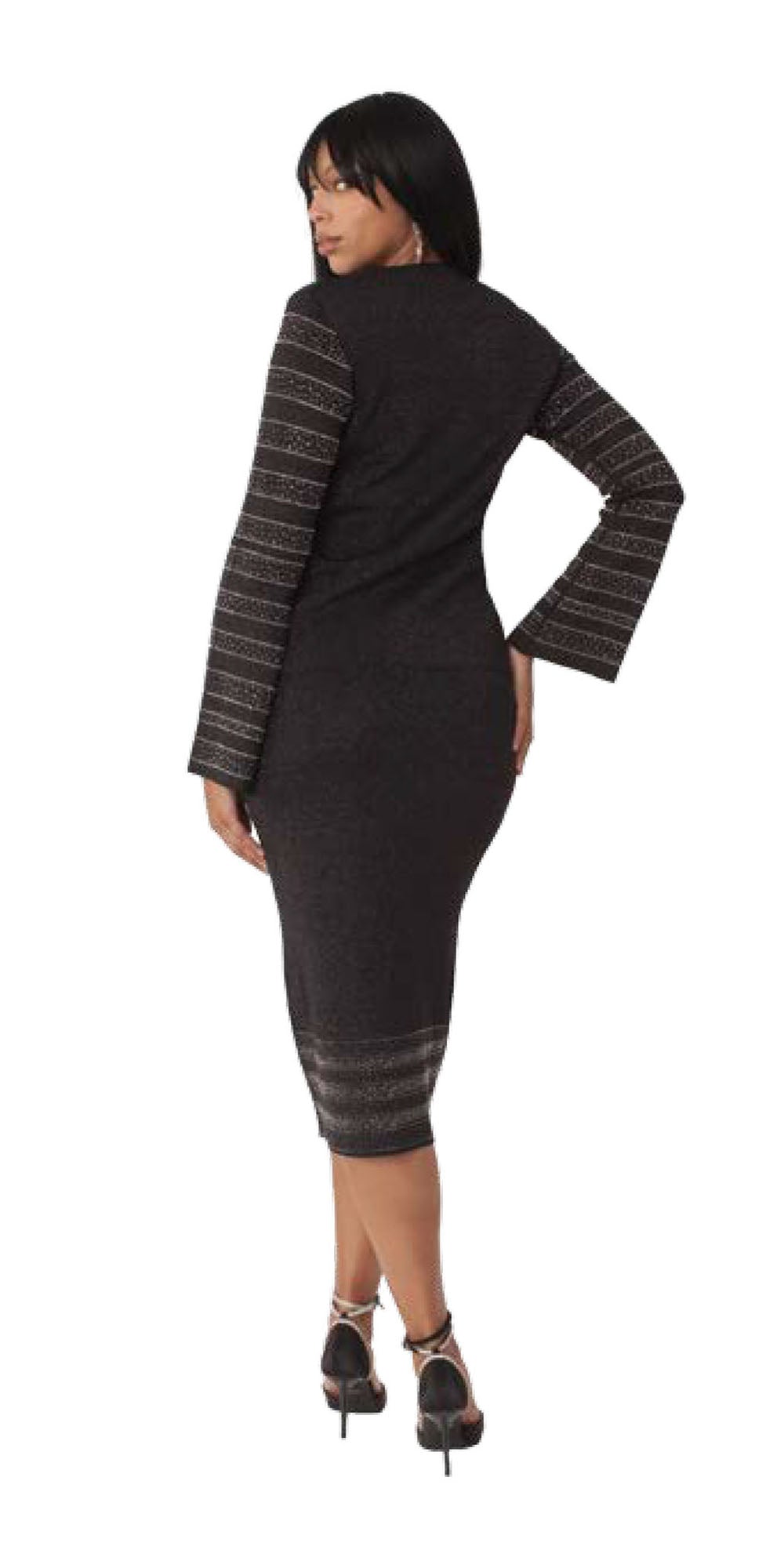 Kayla Knit 5340 - Black Silver - Rhinestone Zip Skirt Set