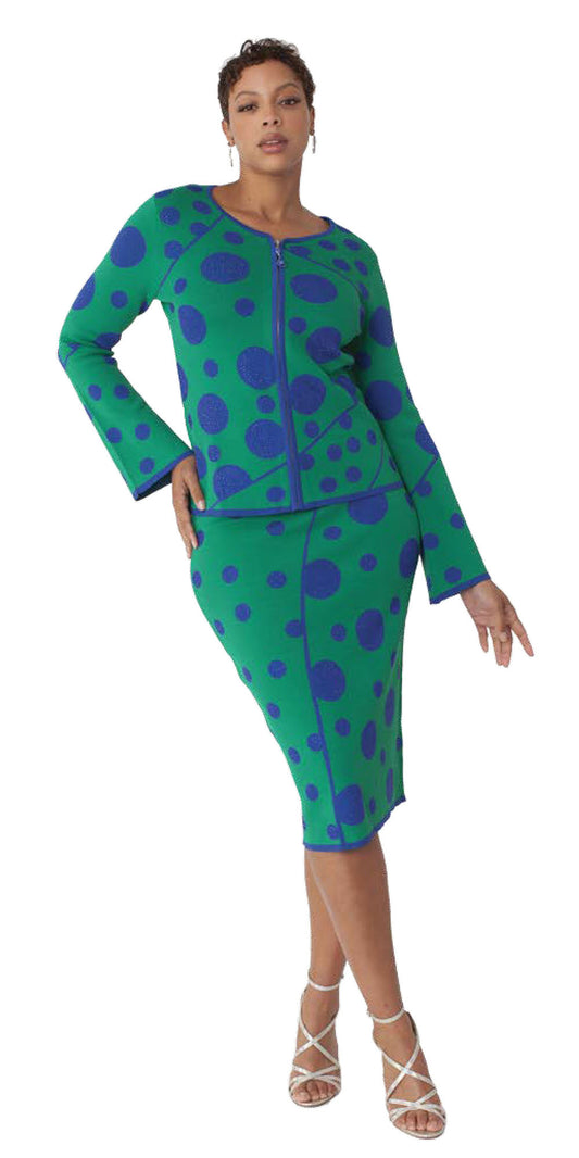Kayla Knit 5343 - Emerald Blue - Circle Print Skirt Set