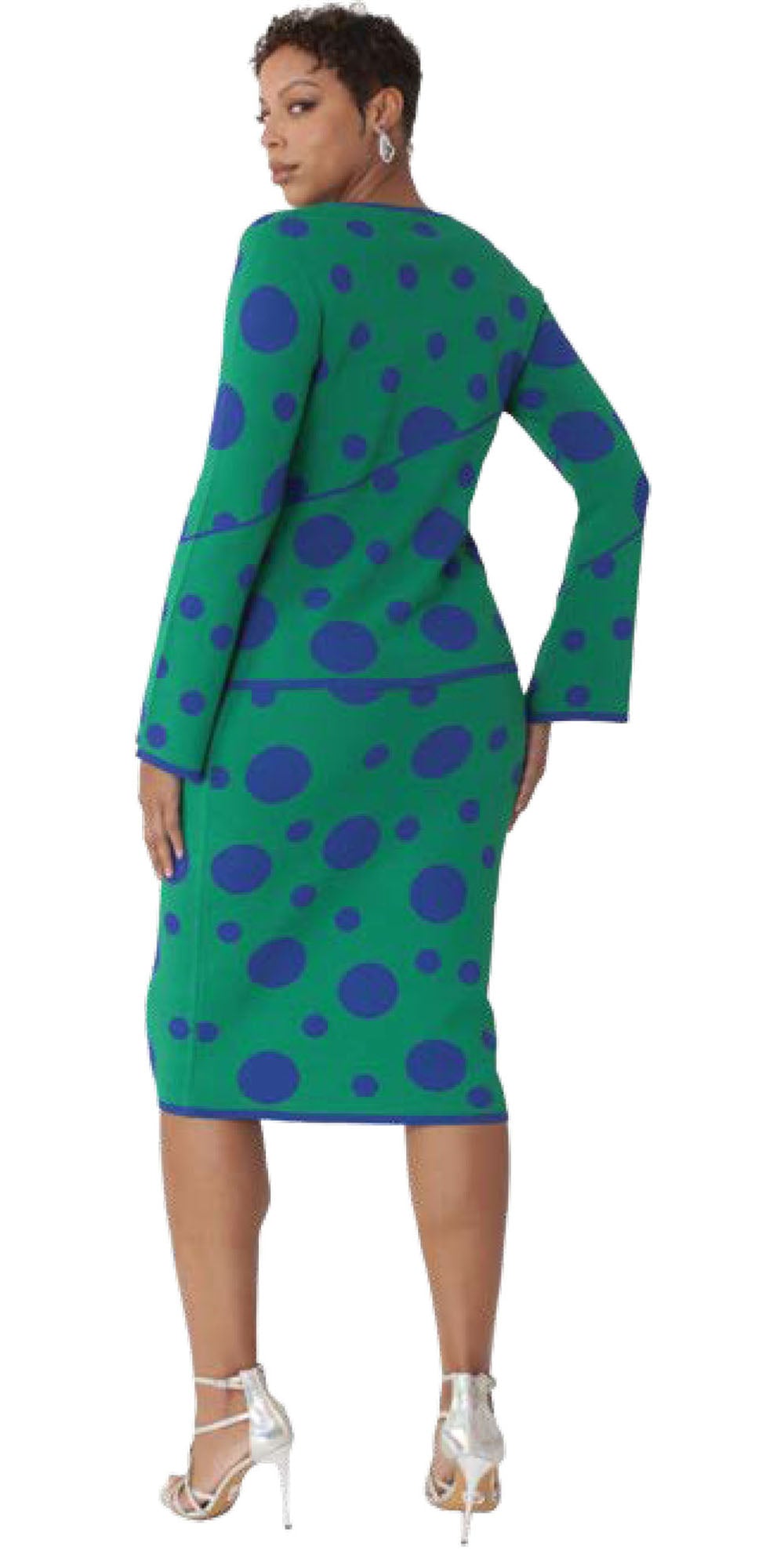 Kayla Knit 5343 - Emerald Blue - Circle Print Skirt Set