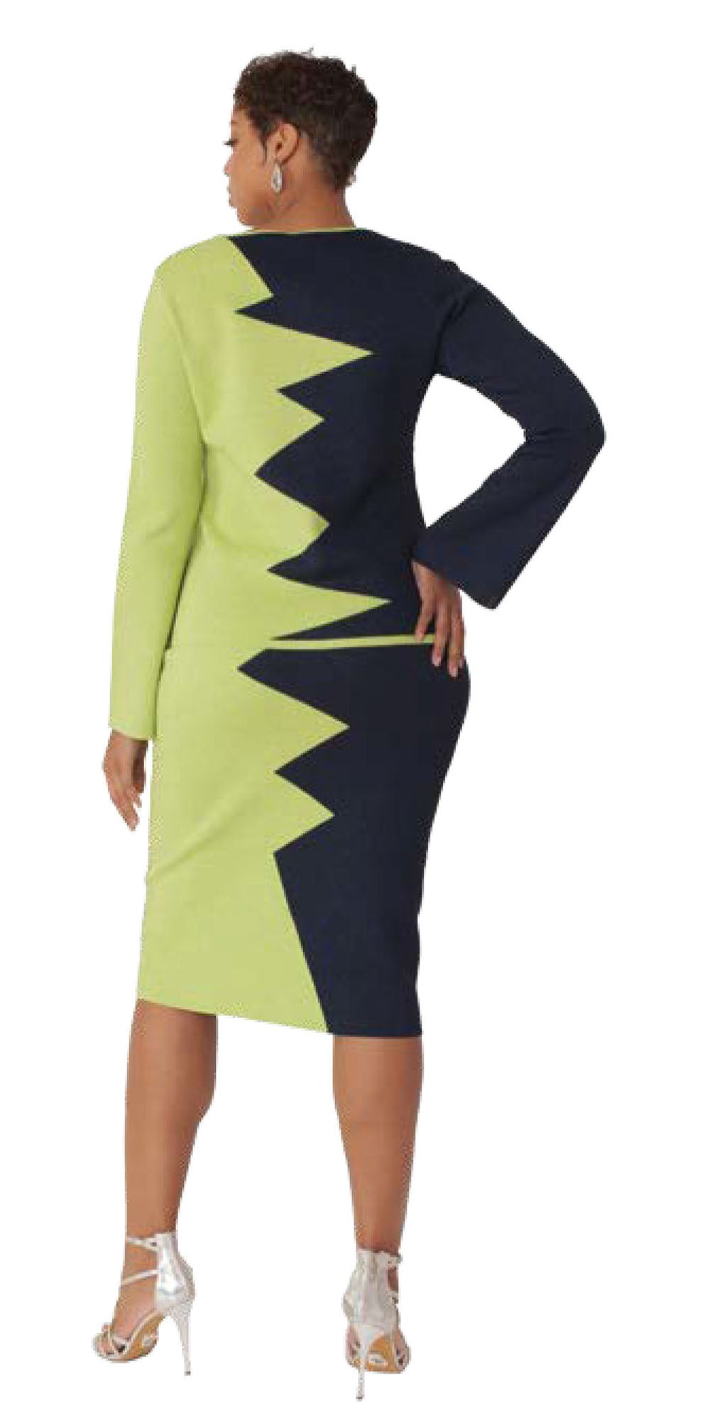 Kayla Knit 5349 - Navy Green - Two Tone Zip Up Jacket Skirt Set