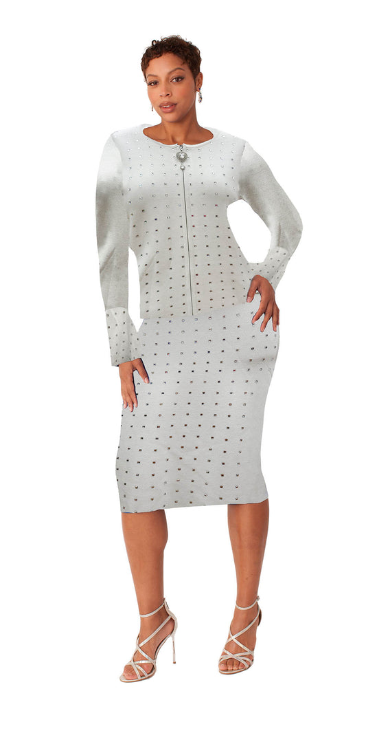 Kayla Knit 5350 - White - Crystal Embellished Skirt Suit