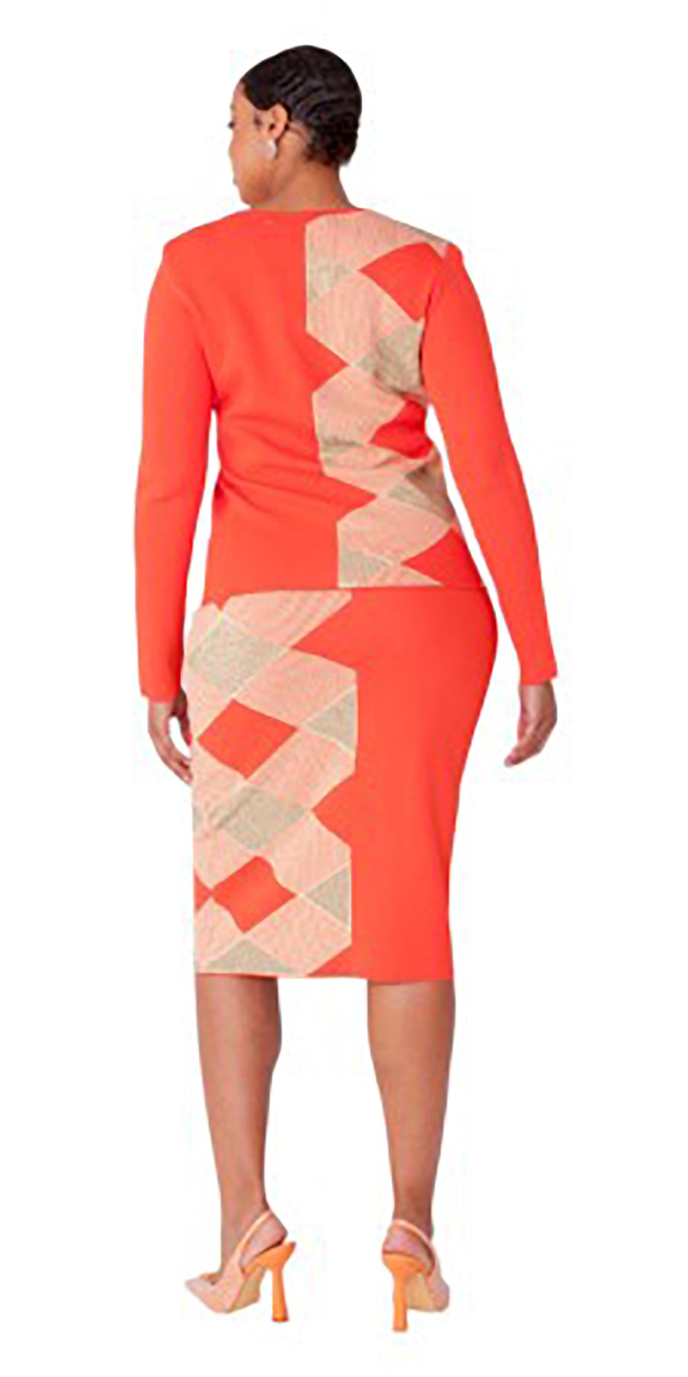 Kayla Knit 5365 - Orange Gold - 2 pc Geometric Skirt Set