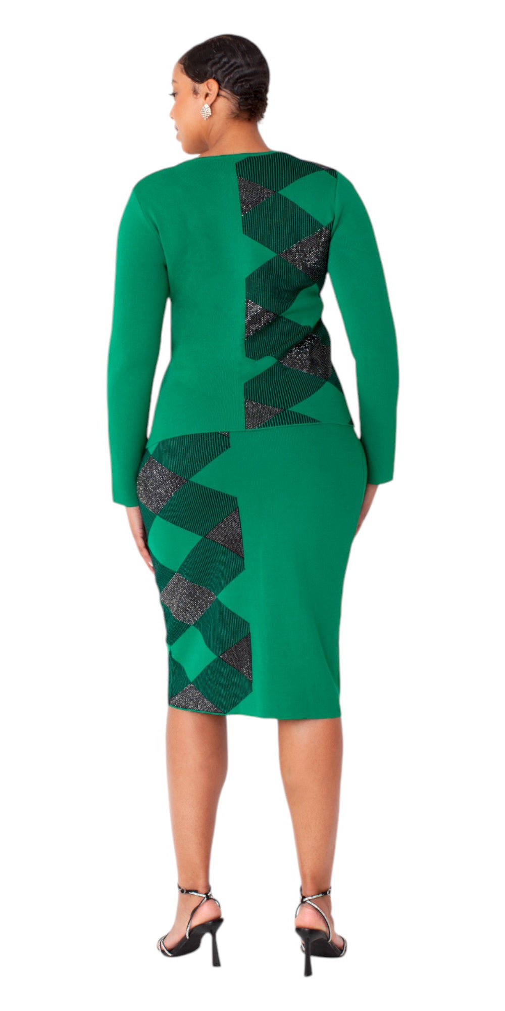 Kayla Knit 5365 - Emerald Black - 2 pc Geometric Skirt Set