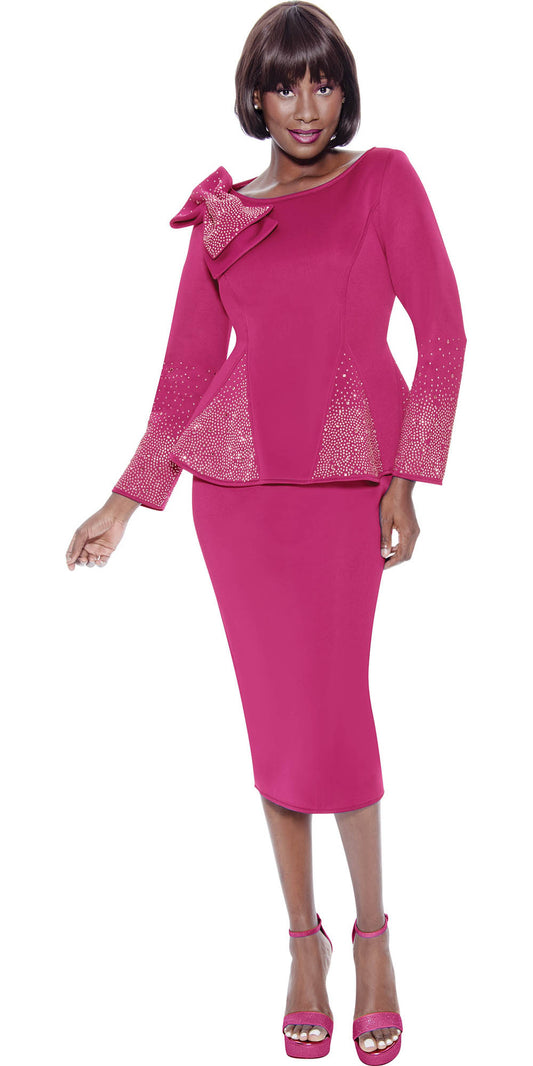 Terramina 7108 - Fuchsia - 2 PC Embellished Church Suit with Shoulder Bow