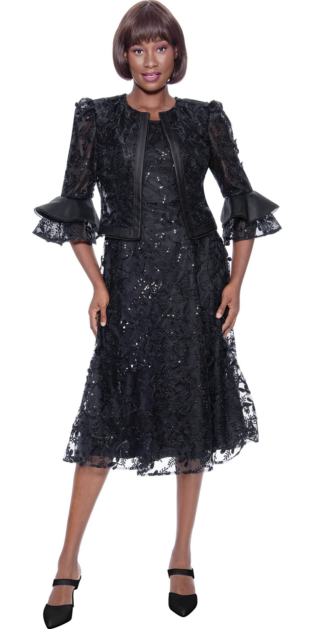 Terramina 7127 - Black - Lace 2 PC Dress and Jacket