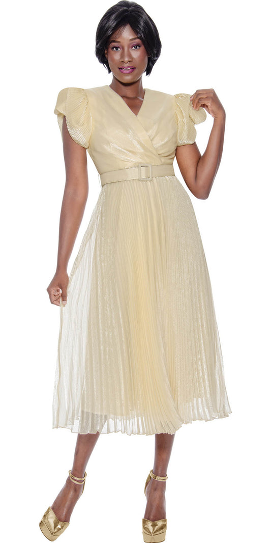 Terramina 7128 - Champagne - Belted Overlay Skirt Dress