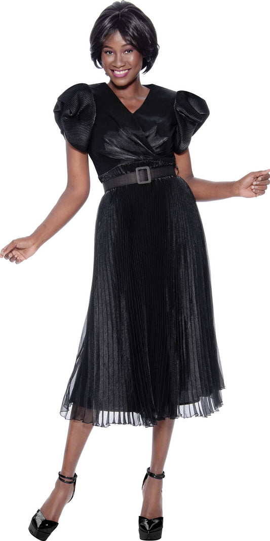 Terramina 7128 - Black - Belted Overlay Skirt Dress