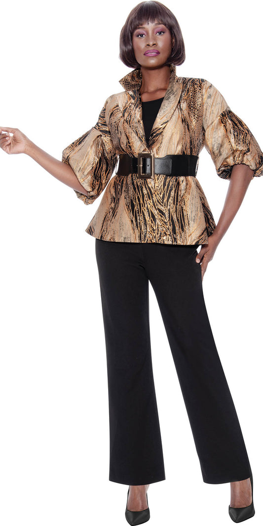 Terramina 7129 - Multi - Puff Sleeve Belted Top With Pants