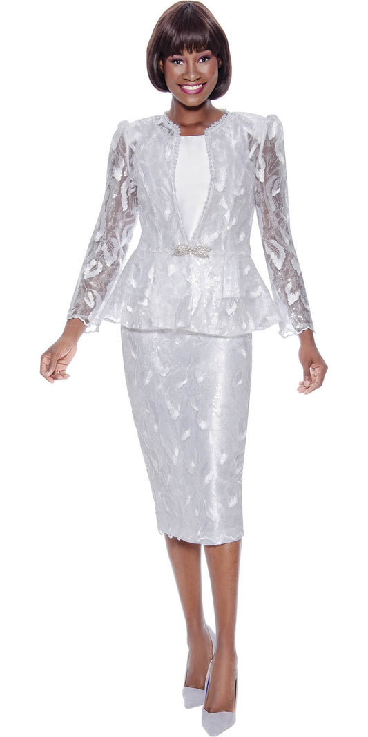 Terramina 7134 - White - 3PC Sheer Sleeve Skirt Suit