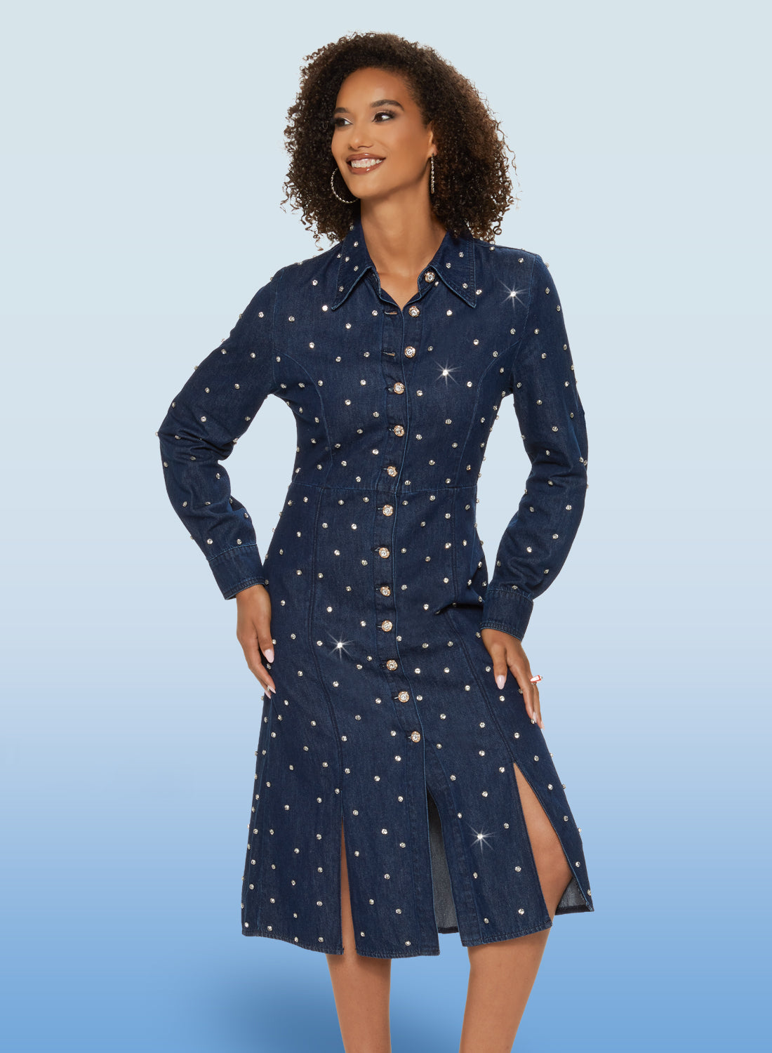 DV Jeans - 8475 - Dark Blue Stretch Denim Rhinestone Embellished Dress