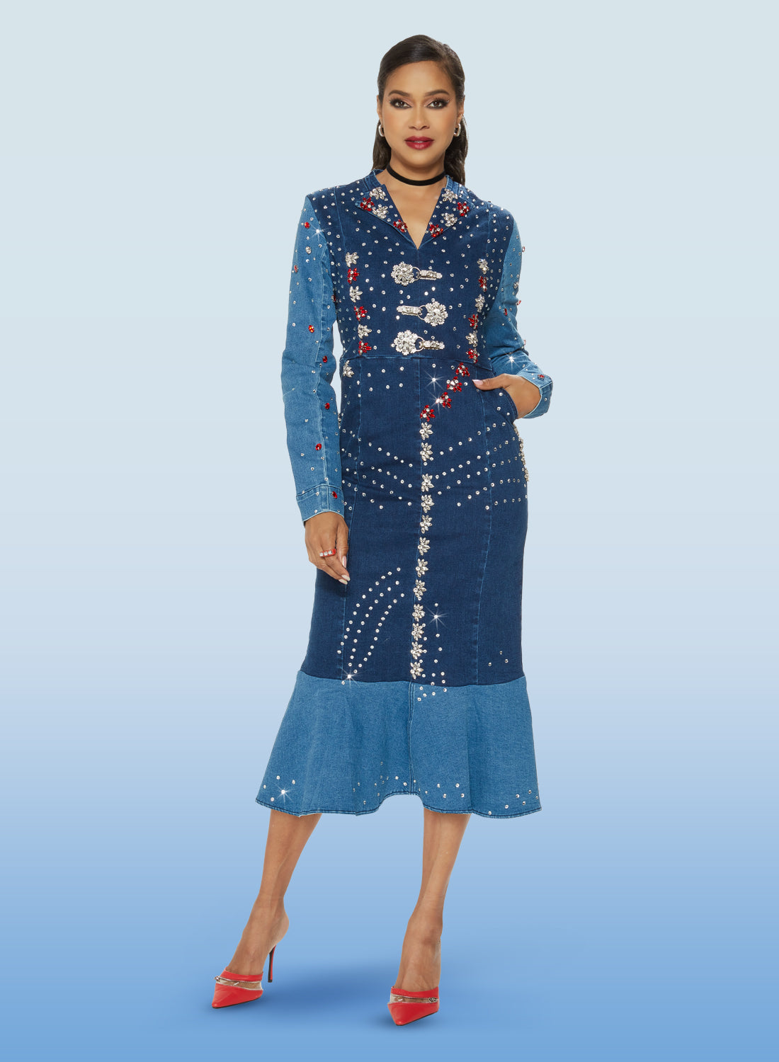 DV Jeans - 8478 - Dark Blue - Stretch Denim Embellished Two-tone Dress