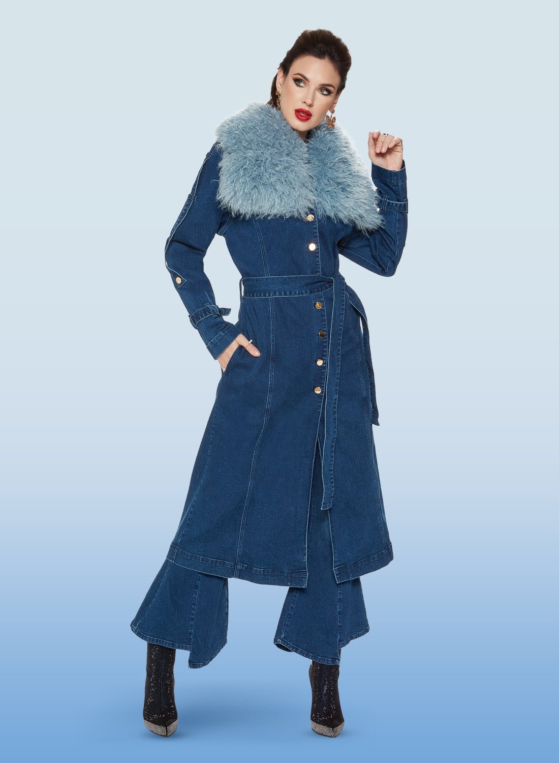 DV Jeans - 8479J - Dark Blue - Stretch Denim Faux Fur Attachment Jacket