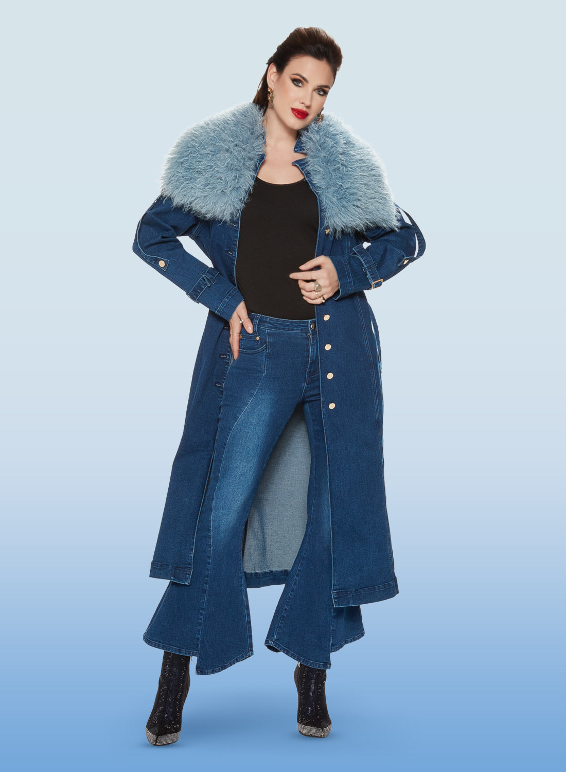 DV Jeans - 8479J - Dark Blue - Stretch Denim Faux Fur Attachment Jacket