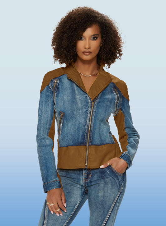 DV Jeans - 8482J - Blue - Stretch denim Faux Leather Jacket