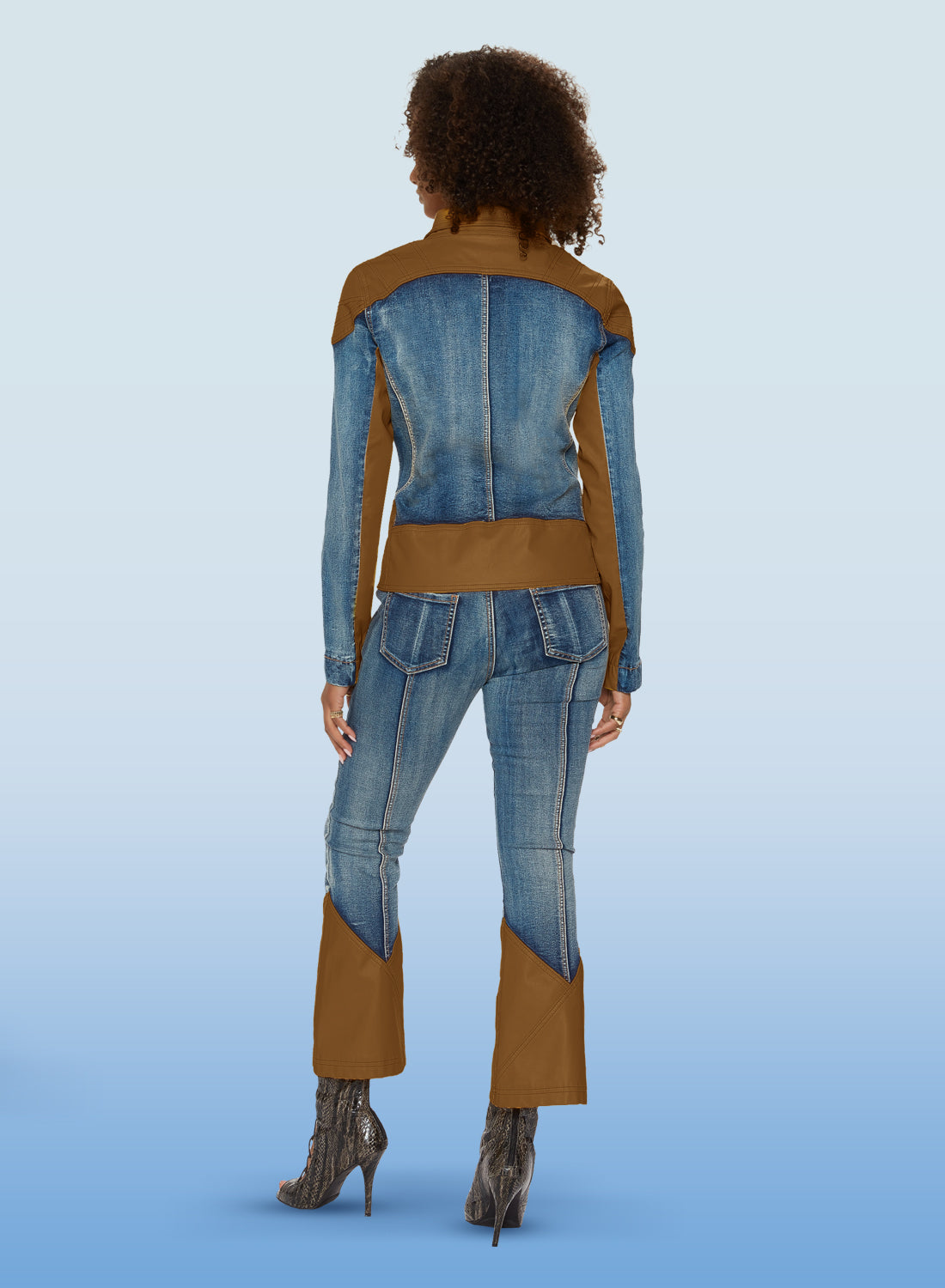DV Jeans - 8482J - Blue - Stretch denim Faux Leather Jacket
