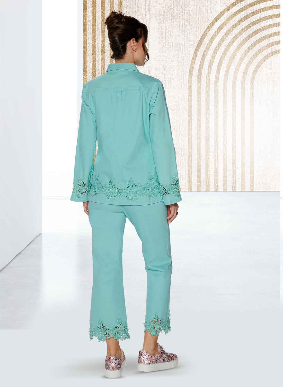 DV Jeans 8484J - Mint - Denim Embroidered Cutout Jacket