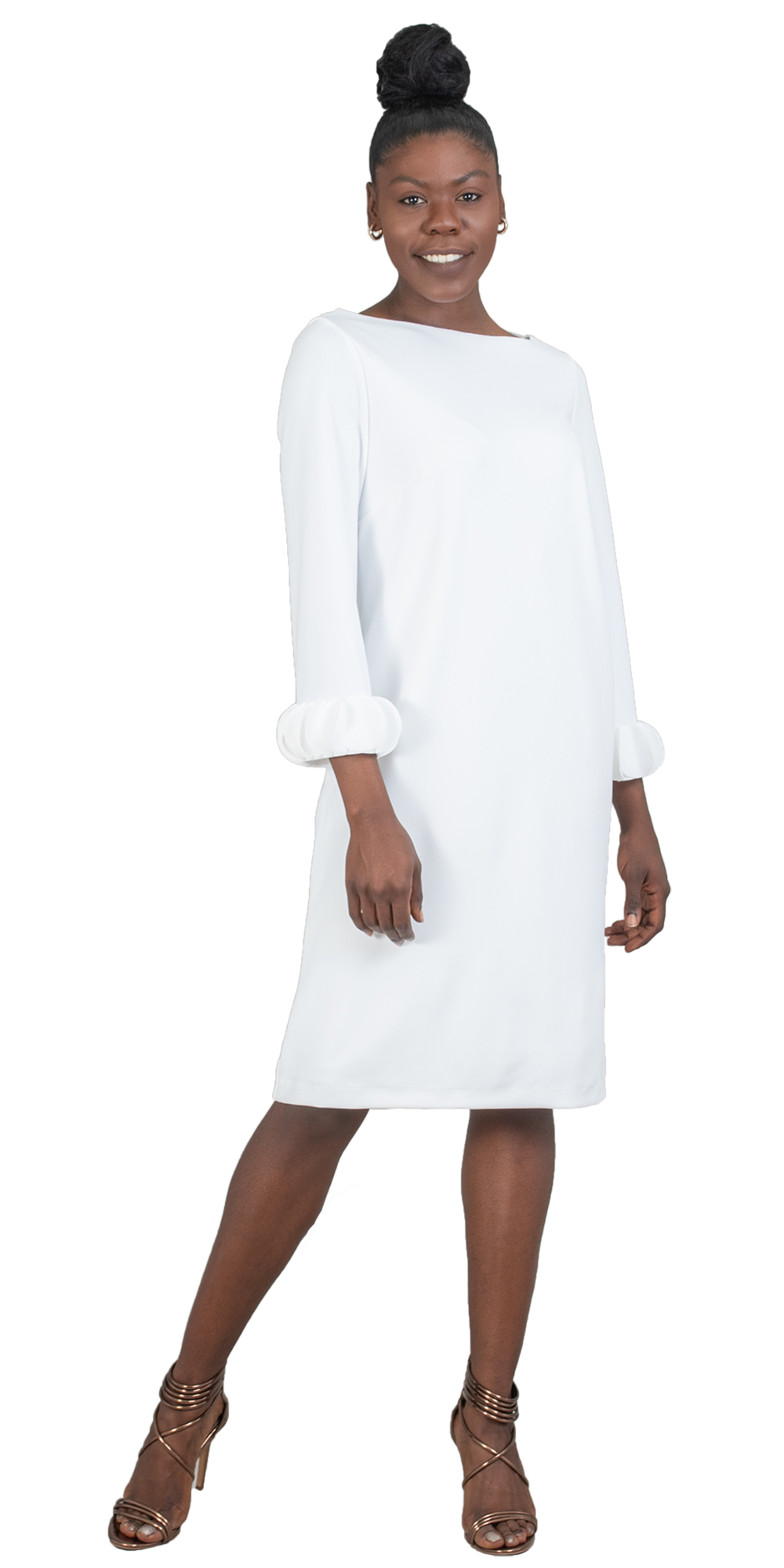 Allen Kay 785805 - White - Long Sleeve Petal Cuff Dress