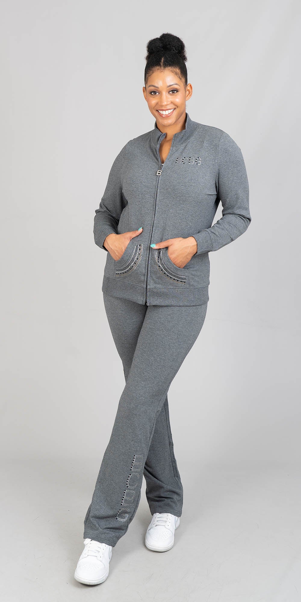 BCBG BC13717JP - Heather Gray - Embellished Knit 2pc Jog Set