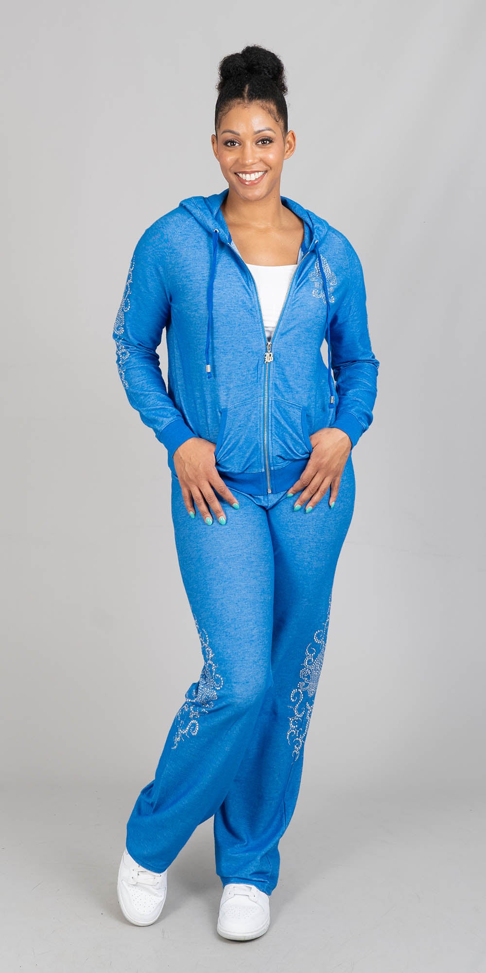 BCBG BC13786JP - French Blue - Embellished Hooded Knit 2pc Jog Set