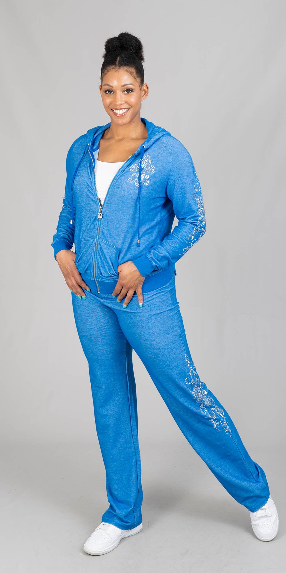 BCBG BC13786JP - French Blue - Embellished Hooded Knit 2pc Jog Set