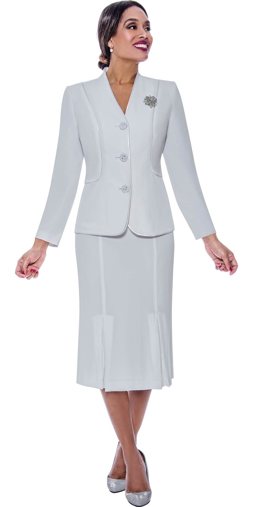 Ben Marc 78098-White - Modern Styled Suit For Women With Godet Skirt