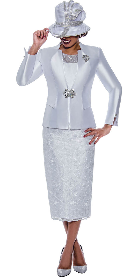 Ben Marc International 2013 - White - 3PC Twill and Lace Skirt Suit