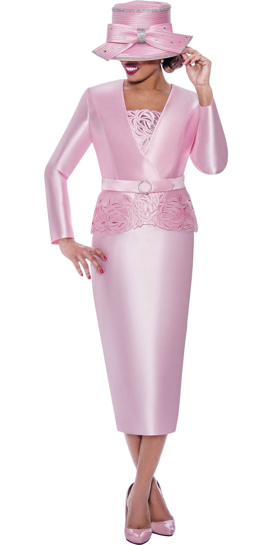 Ben Marc International 2143 - Pink - 3PC Twill Suit with Cutout Detailing