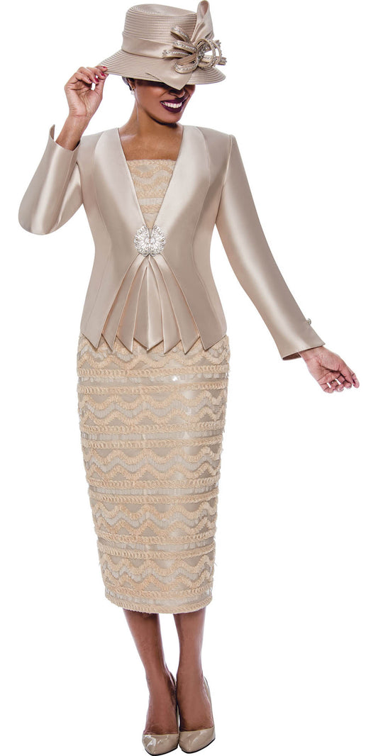 Ben Marc International 2173 - Champagne - 3 PC Novelty Fabric and Twill Skirt Suit