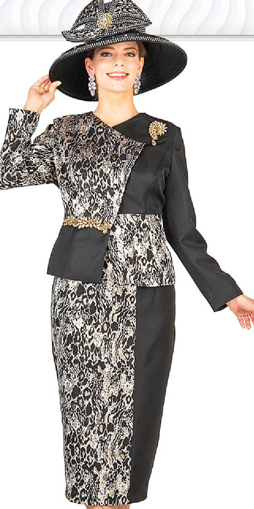 Champagne - 5620 - Black Silver - Jewel Embellished 2pc Skirt Suit