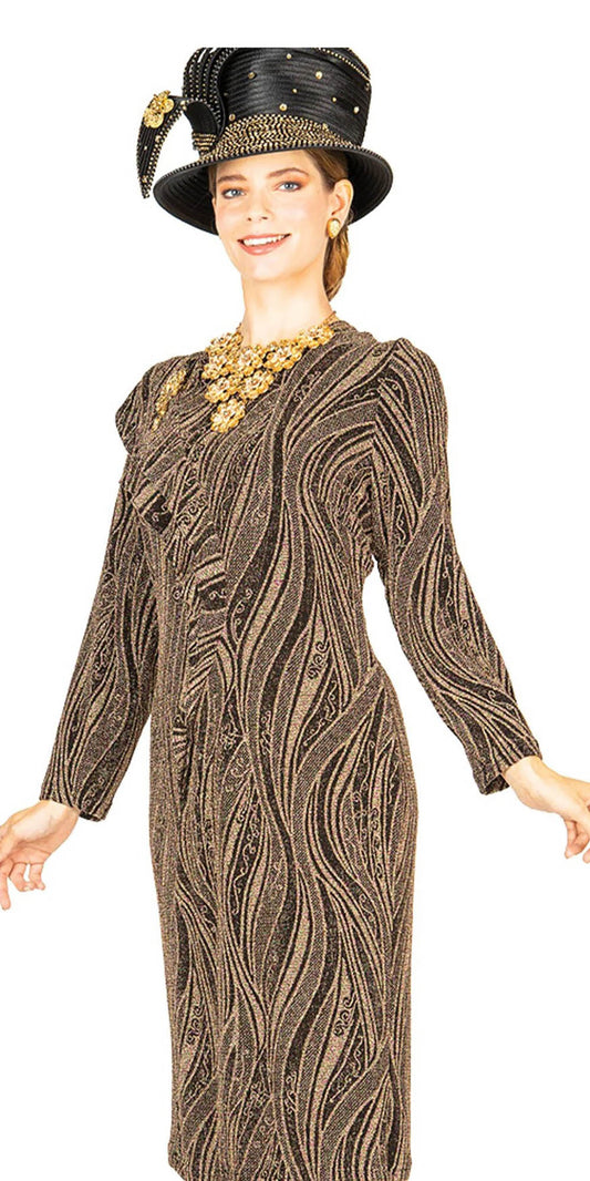 Champagne - 5627 - Black Copper - Novelty Lurex Print Knit Dress