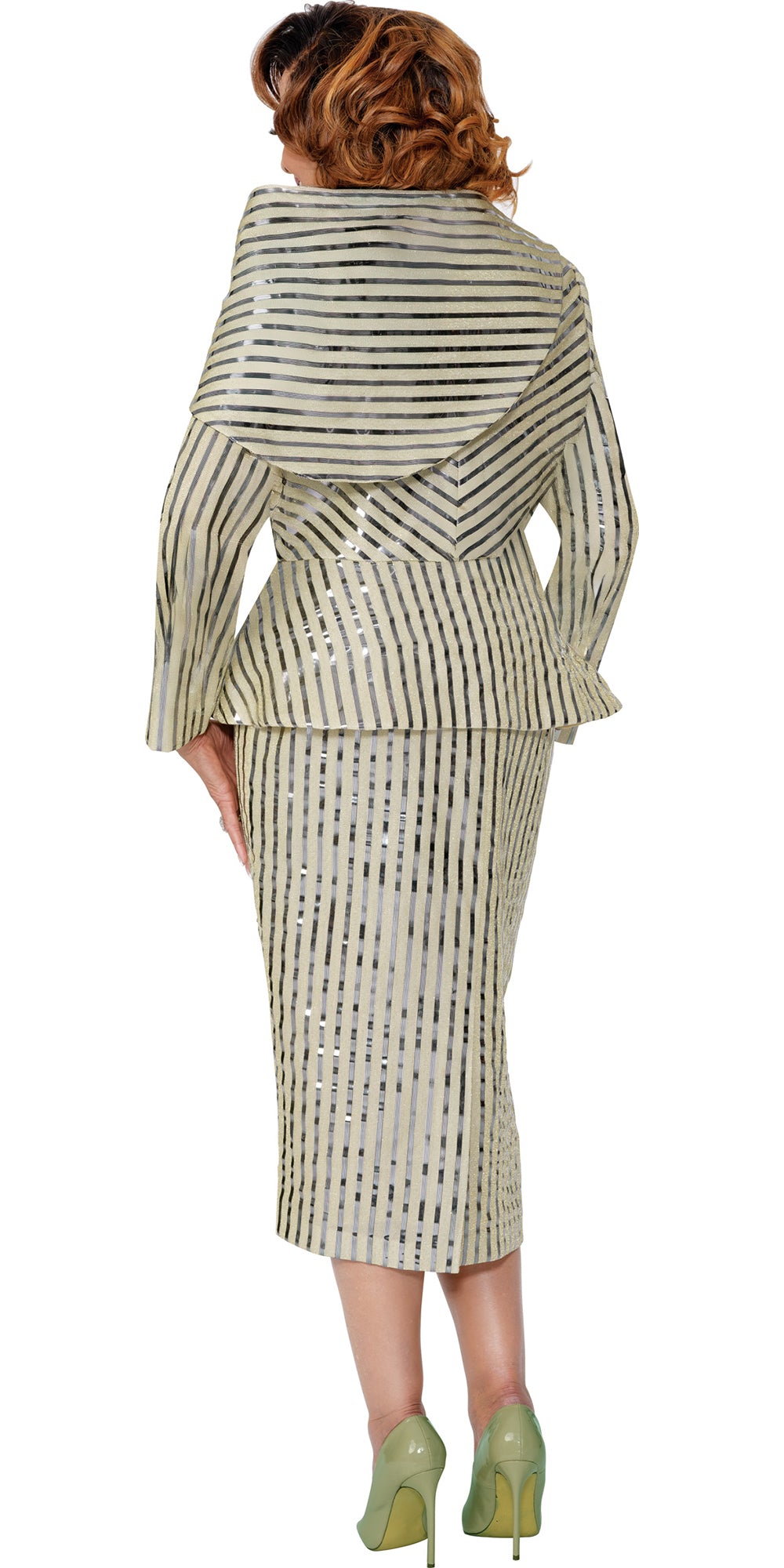 Dorinda Clark Cole 309942 - Champagne Silver - Metallic Stripe Skirt Suit