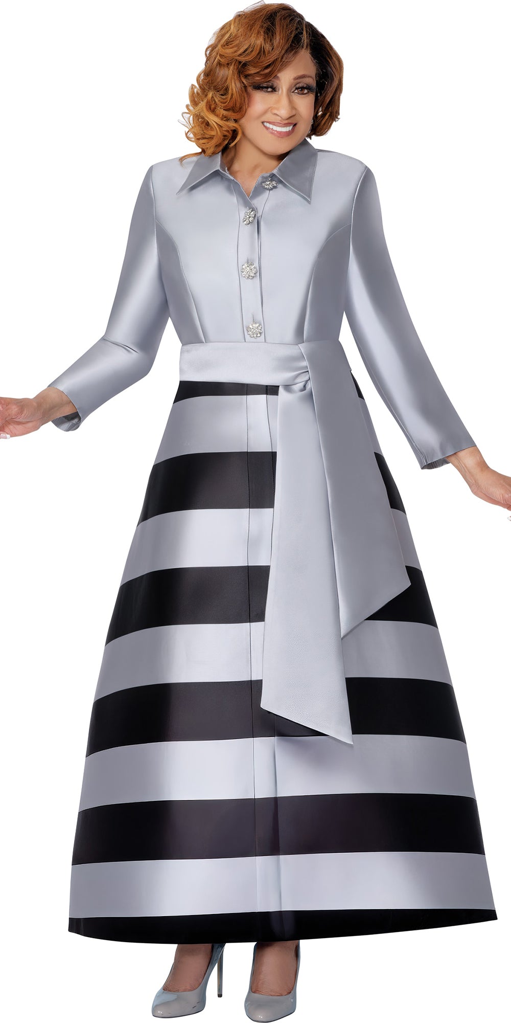 Dorinda Clark Cole 309971 - Silver Black - Stripe Twill Dress