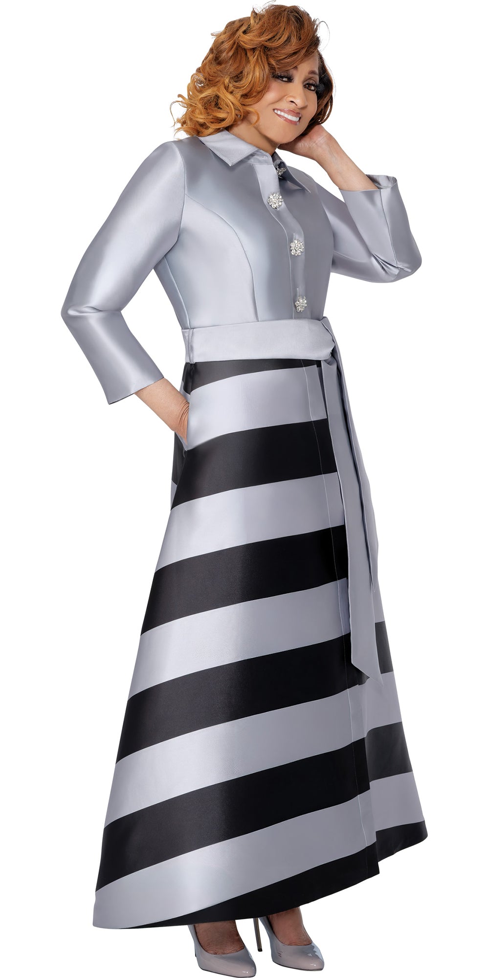 Dorinda Clark Cole 309971 - Silver Black - Stripe Twill Dress