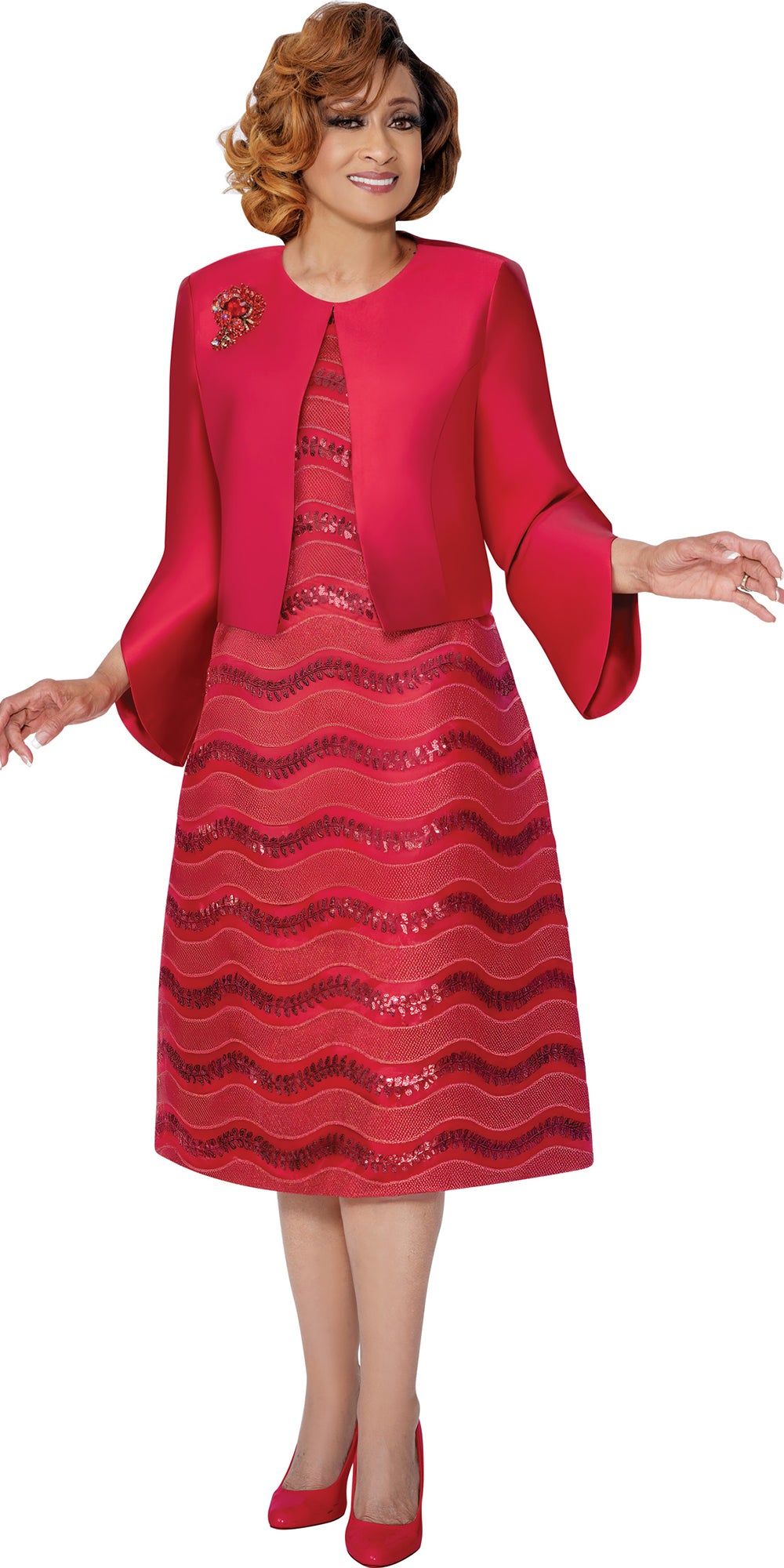Dorinda Clark Cole 310002 - Red - Twill Sequin Jacket Dress