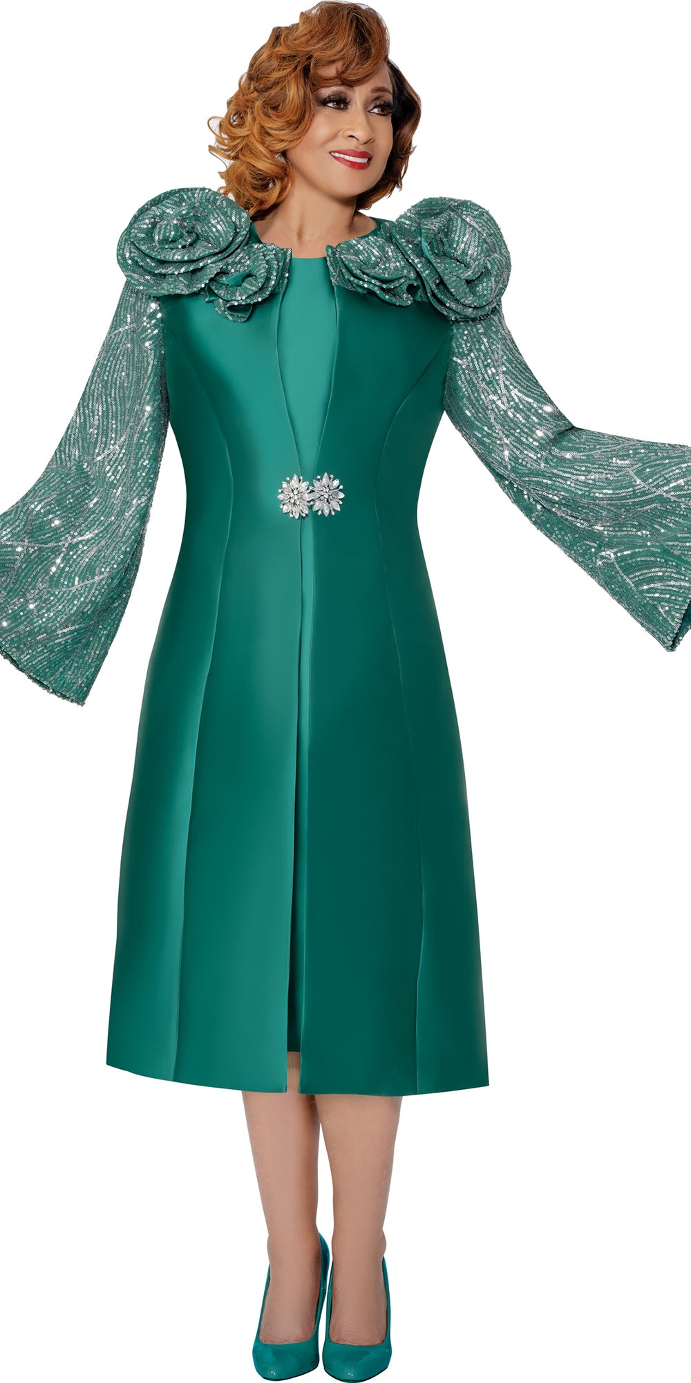 Dorinda Clark Cole 310012 - Green - Twill Sequin Jacket Dress