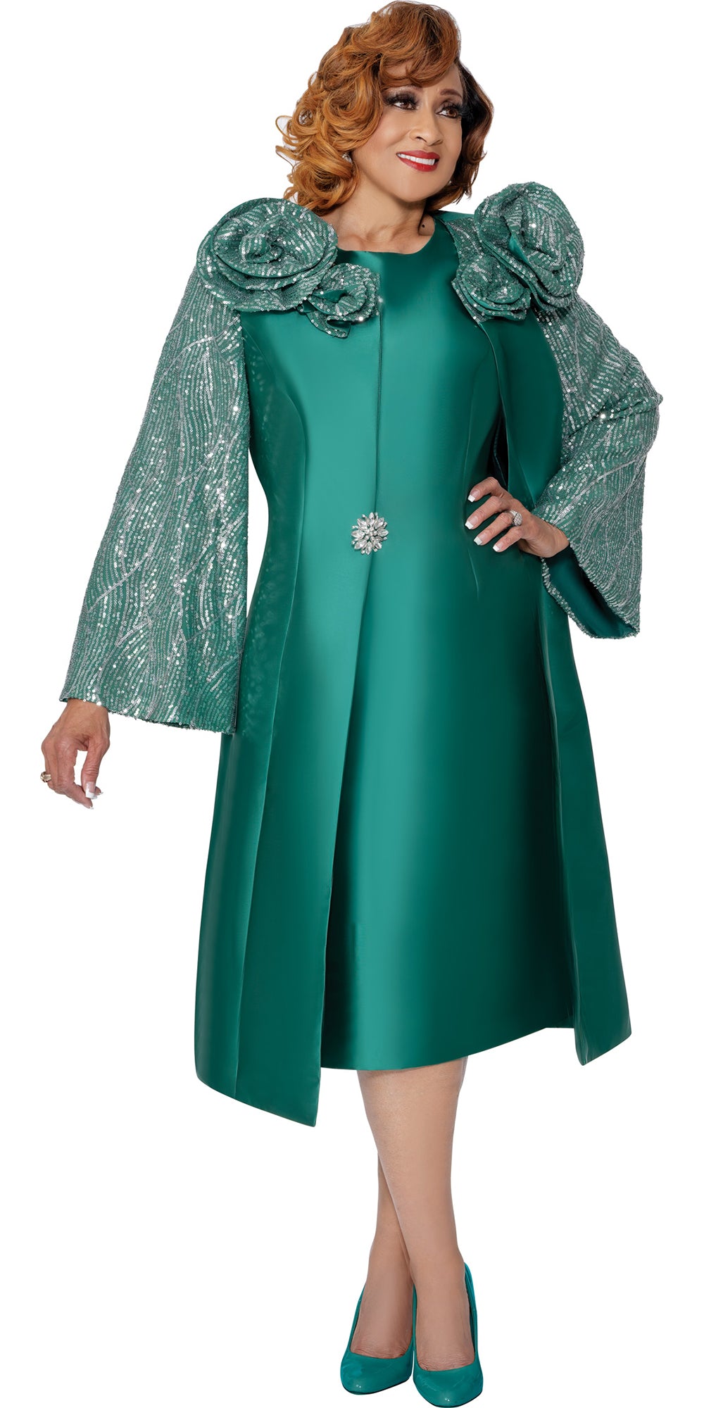 Dorinda Clark Cole 310012 - Green - Twill Sequin Jacket Dress