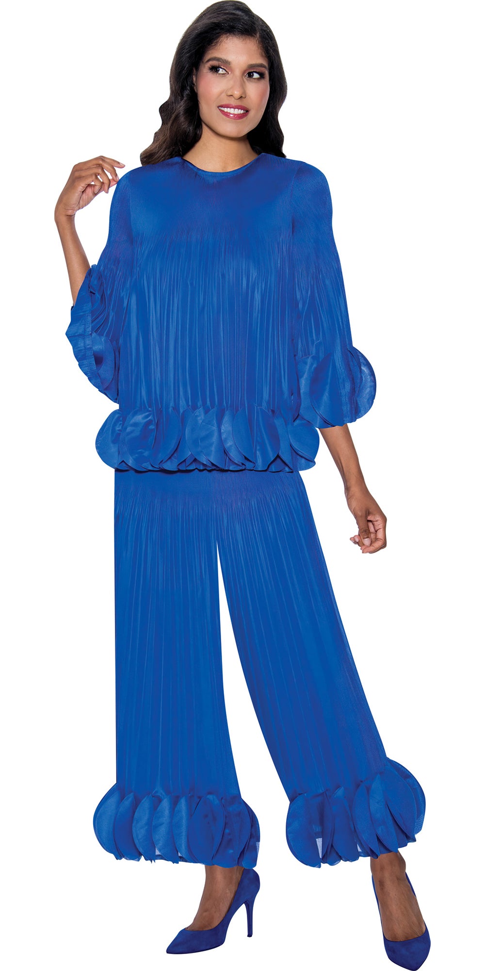 Divine Casuals 1702 - Royal - 2 pc Plisse Ruffle Pant Set
