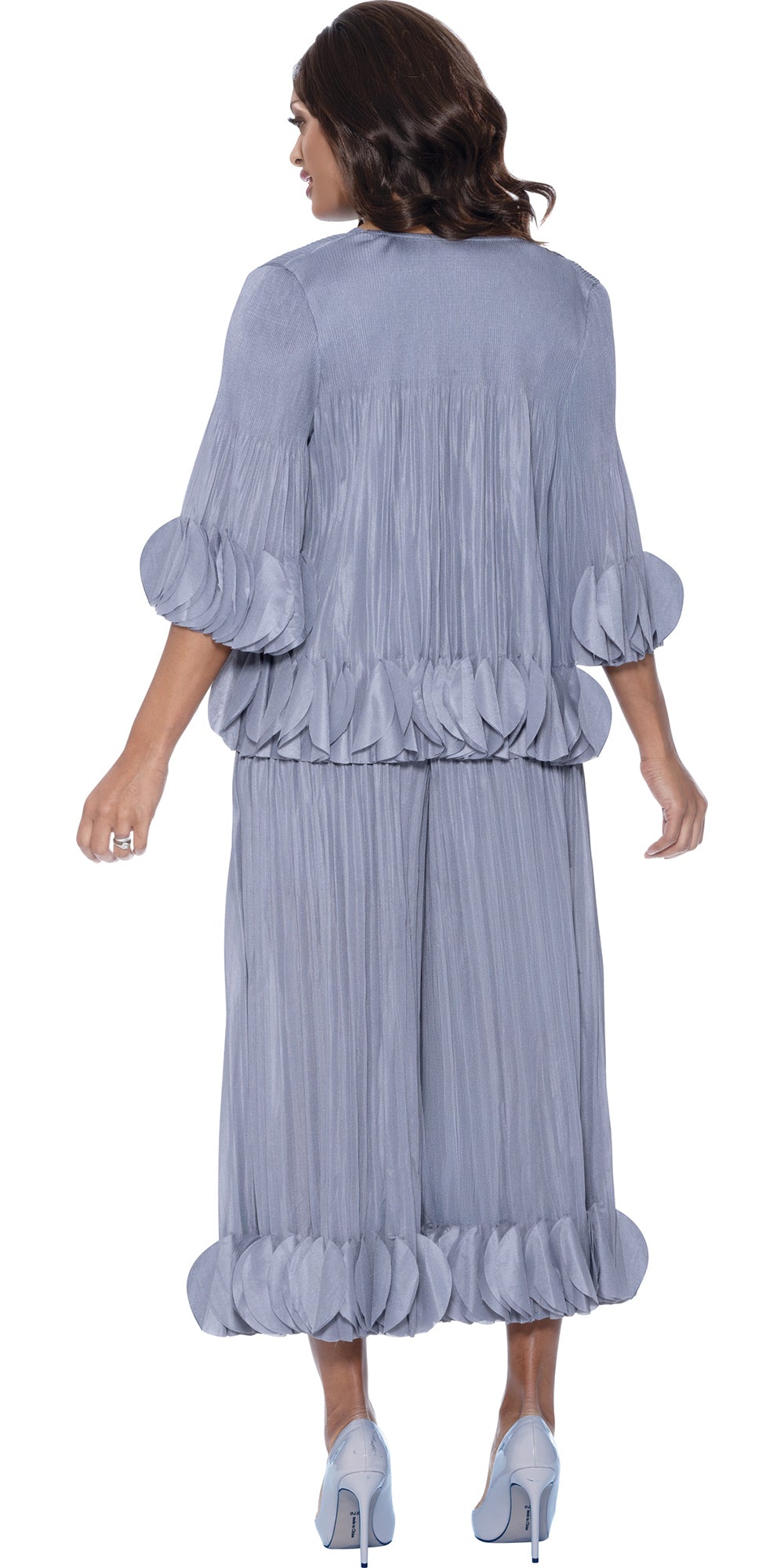 Divine Casuals 1702 - Silver - 2 pc Plisse Ruffle Pant Set