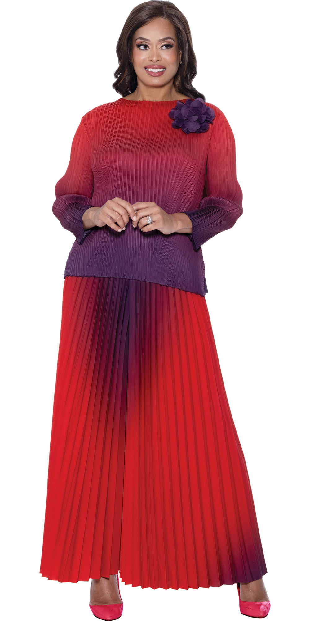 Divine Casuals 1782 - Red - 2 pc Ombre Wide Leg Pant Set