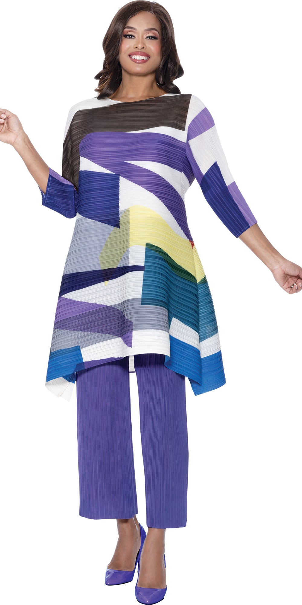 Divine Casuals 1802 - Purple - 2 pc Plisse Pant Set