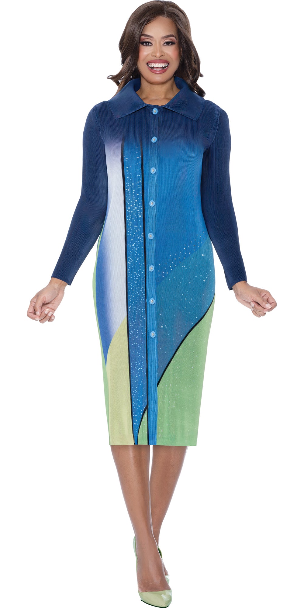 Divine Casual 1821 - Royal - Print Plisse Dress
