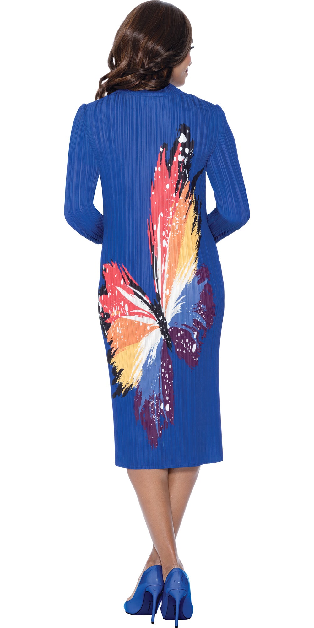 Divine Casuals 1841 - Royal - Butterfly Print Plisse Dress