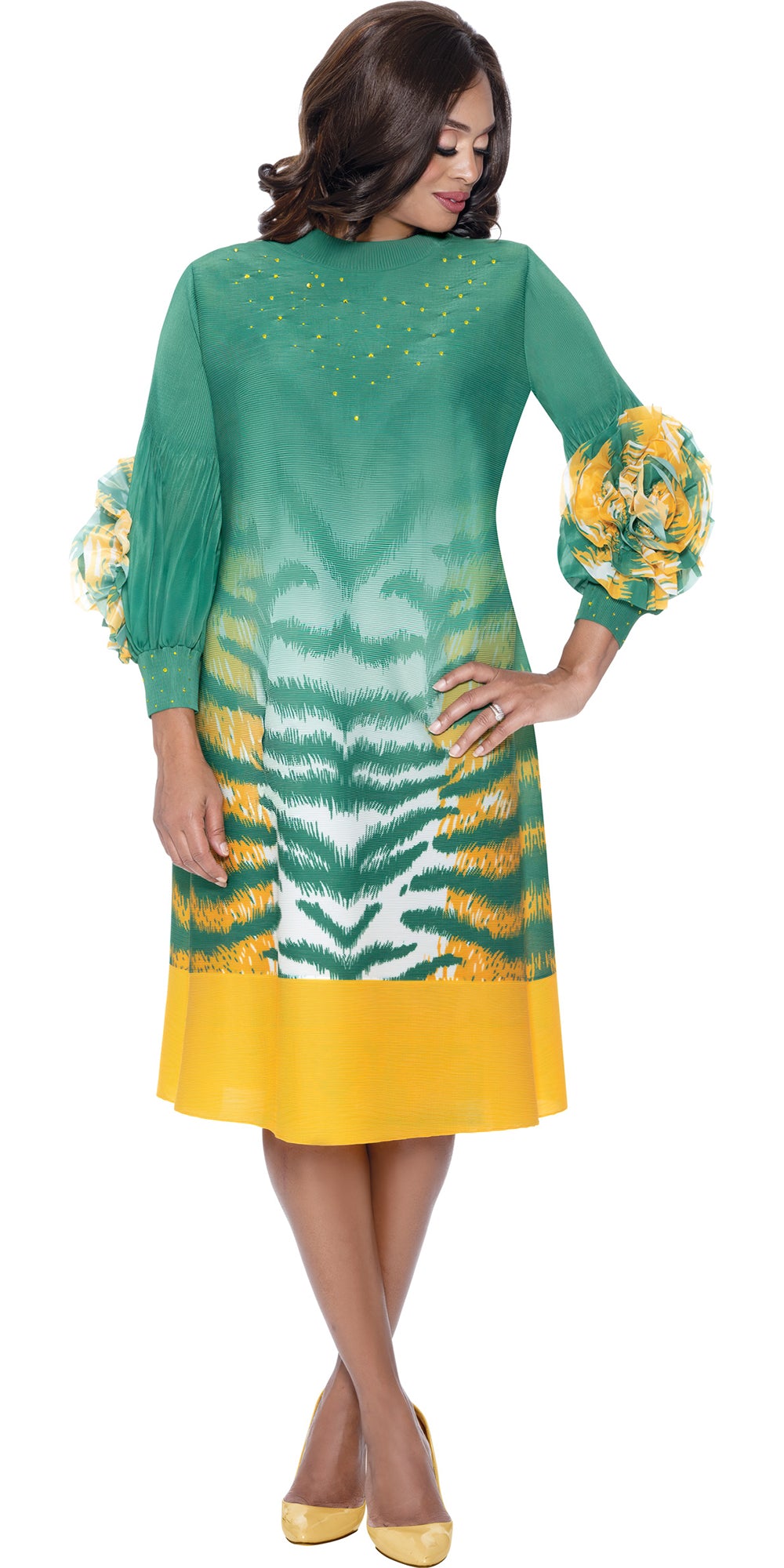 Divine Causals 1851 - Teal - Animal Print Pleat Dress
