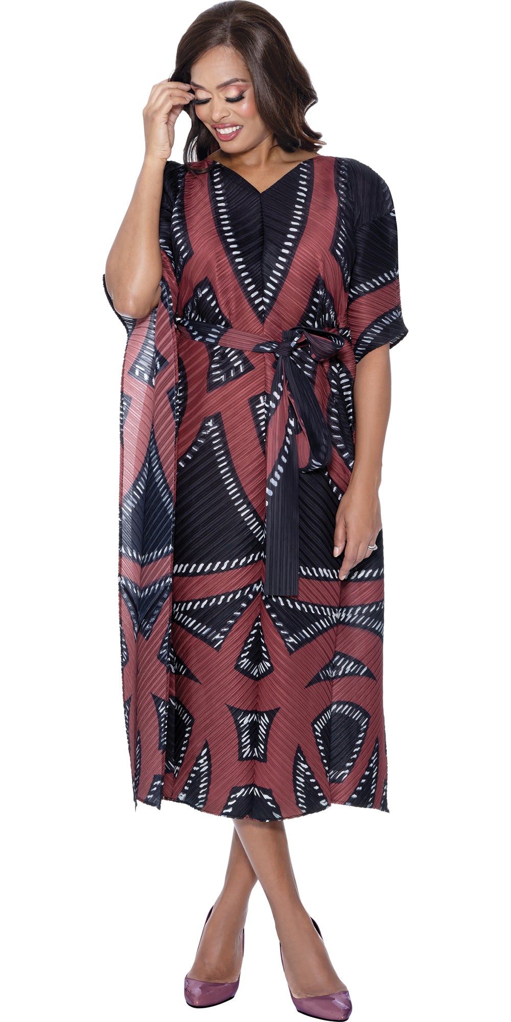 Divine Casuals 1871 - Red Black - Print Plisse Dress